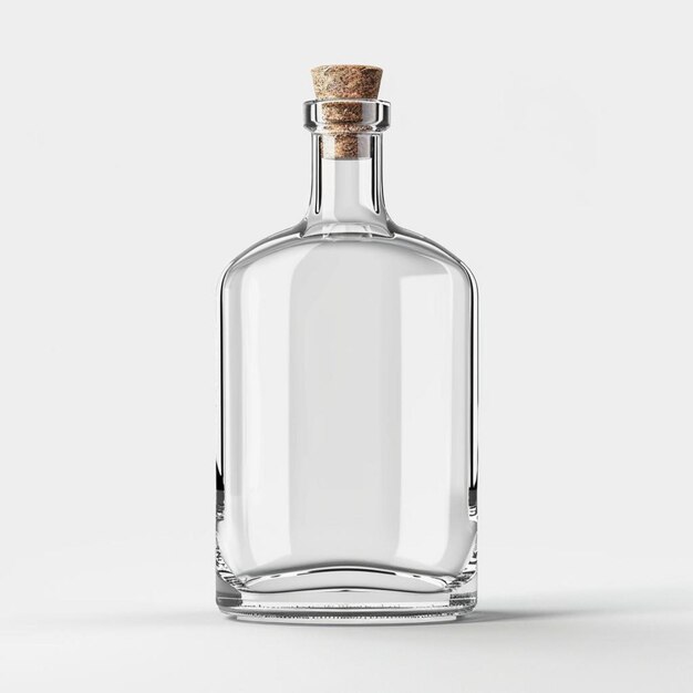 Photo empty glass bottle with cork on white background