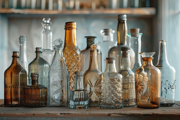 Empty glass bottles isolated collection