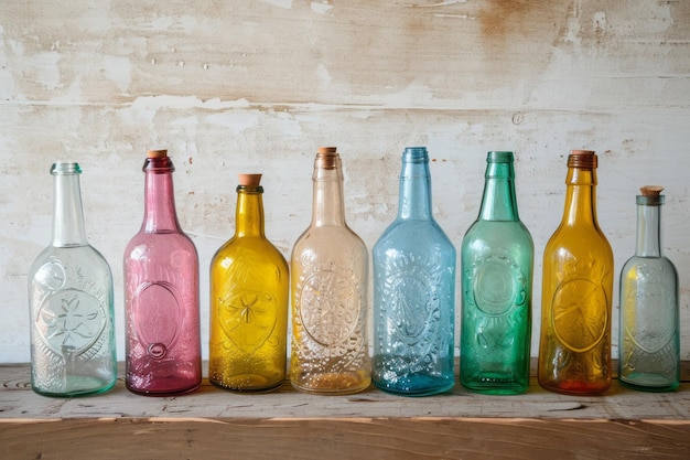 Photo empty glass colored bottles