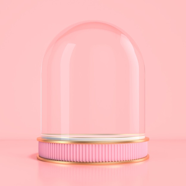 Empty glass dome design for product presentation case. 3d rendering