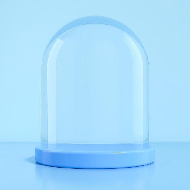 Empty glass dome design for product presentation case. 3d rendering