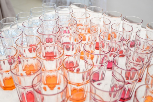 Empty glasses on a banquet table close-up