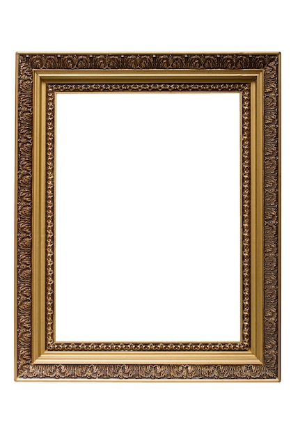 Empty gold plated wooden picture frame isolated