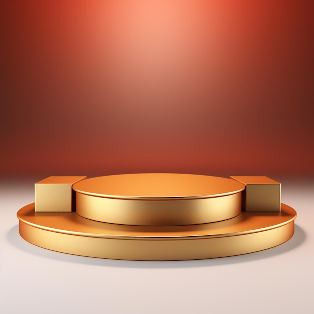 Empty gold podium on red background 3D realistic