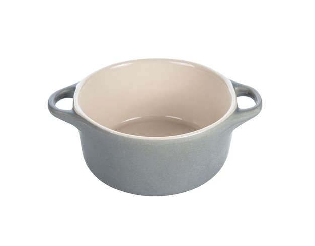 Empty grey bowl on white