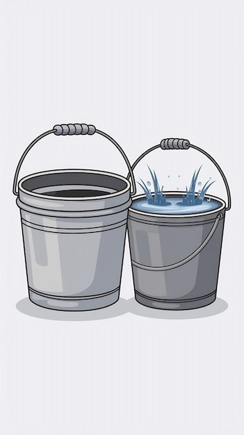 Photo empty grey plastic bucket and bucket with water vector eps10 illustration