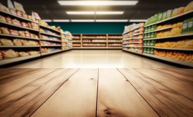 An empty grocery store with wooden floor Generative AI