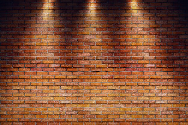 Photo empty grungy room with red brick wall and three spotlight rays