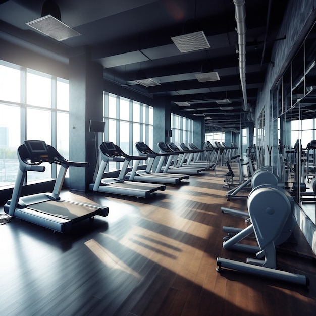 Empty gym with treadmills Ai