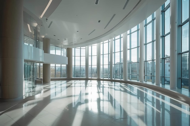 Empty hall building interior with tall panoramic windows Generative AI illustration