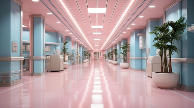 Empty hall of hospital with pink