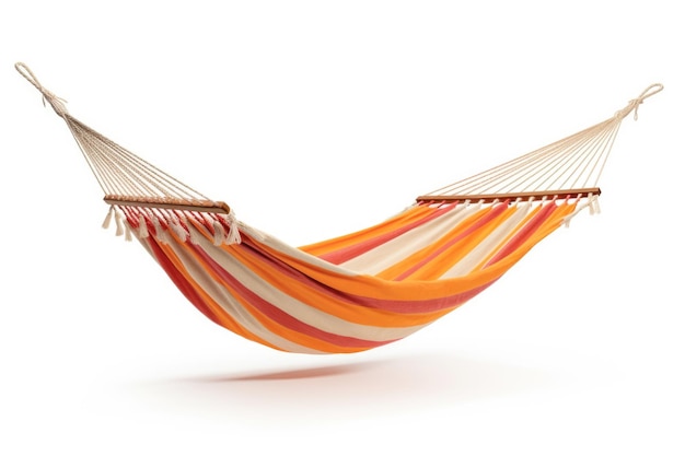 An empty hammock sways gently isolated on white background inviting you to enjoy moments of relaxation and tranquility in the peaceful embrace of nature