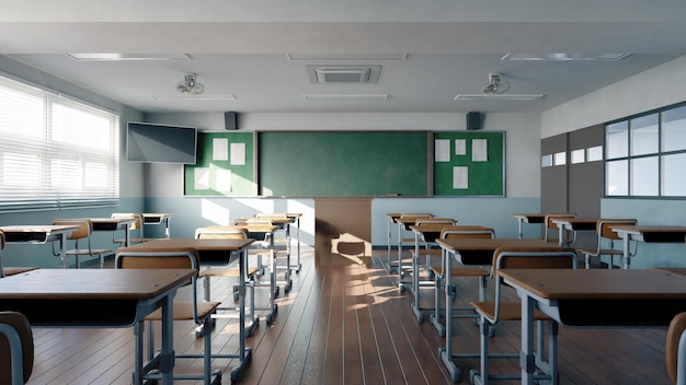 empty Highschool classroom in Skorea 3drendering