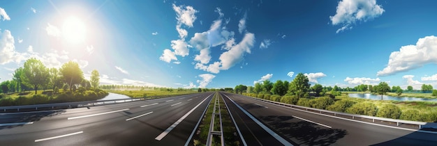 Photo empty highway on a sunny day an empty highway stretches out into the distance on a sunny day