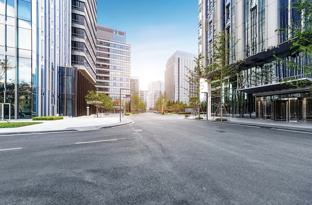 empty highway with cityscape and skyline of qingdao,China.