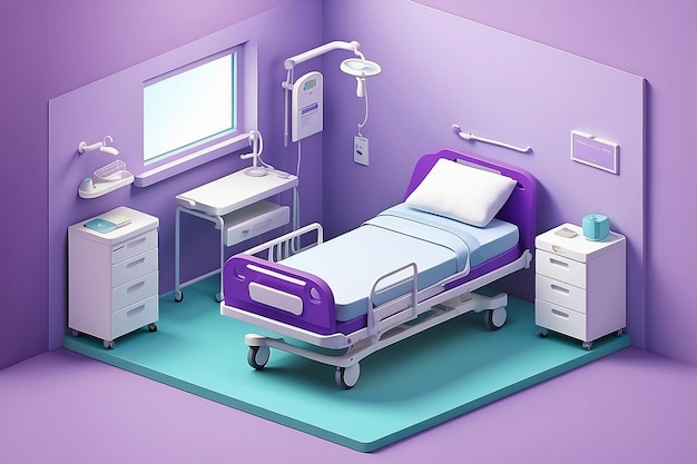 Empty hospital bed for patient and box for newborn baby near the bed