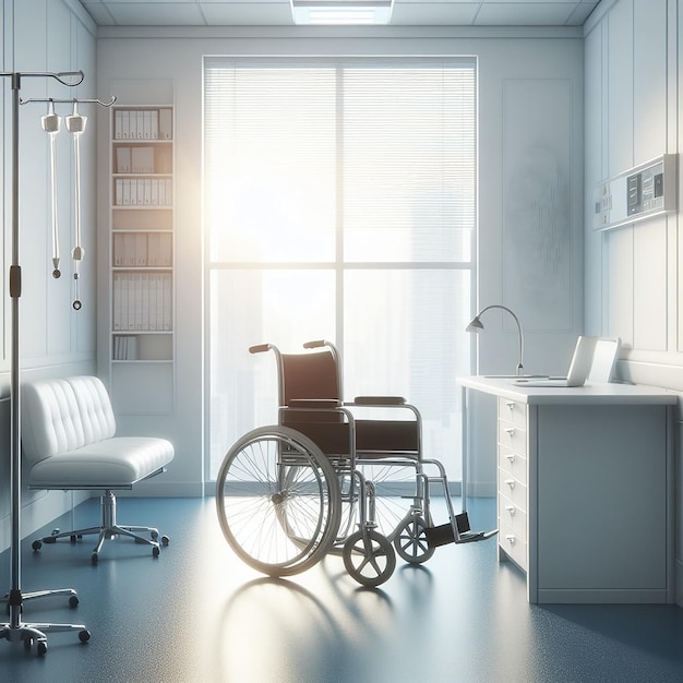 Empty hospital consulting room with wheelchair