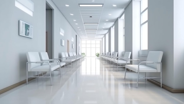 Empty hospital corridorclinic hallway with chairs for patients waiting for doctor visit variation 5