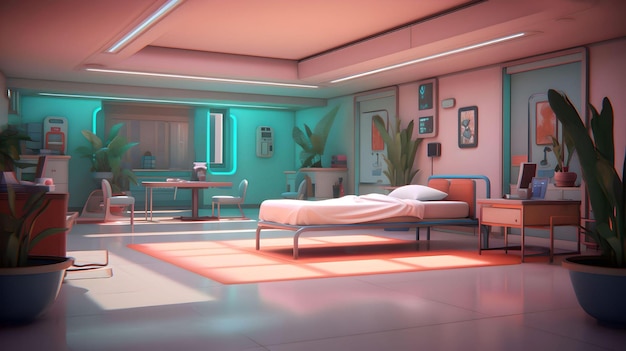 Empty hospital room with nobody in it having a single bed Generative ai