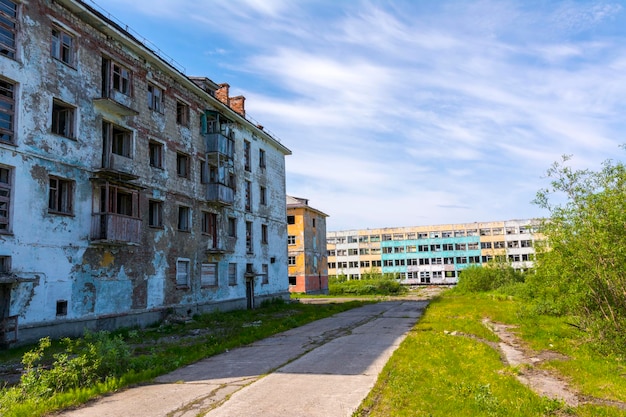 Empty houses in the abandoned settlement of Komsomolsky. Vorkuta, Russia.