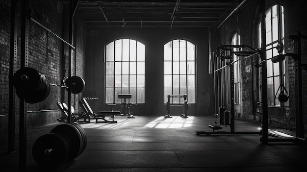 An Empty Industrial Gym with Sunlight Streaming Through Windows