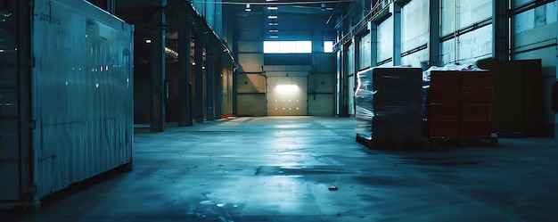 Empty Industrial Warehouse Interior with Pallet and Boxes Photo