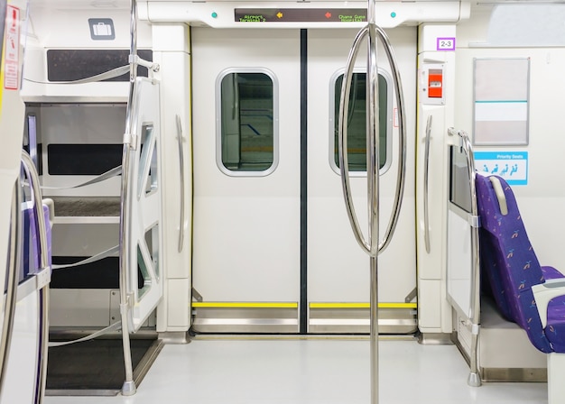 Empty interior of the train for long and short distance in Taiwan train carriage 