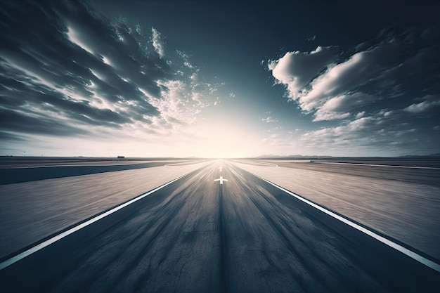 Empty international asphalt racetrack as seen from infinity blurred in motion