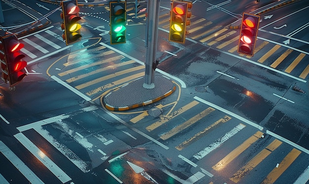 an empty intersection with traffic lights