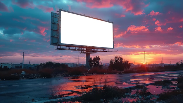 Empty large billboard with spotlights for advertising in a city