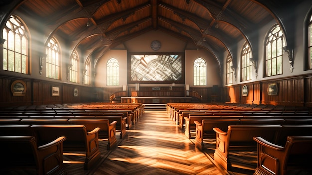 Empty lecture hall with modern projection equipment