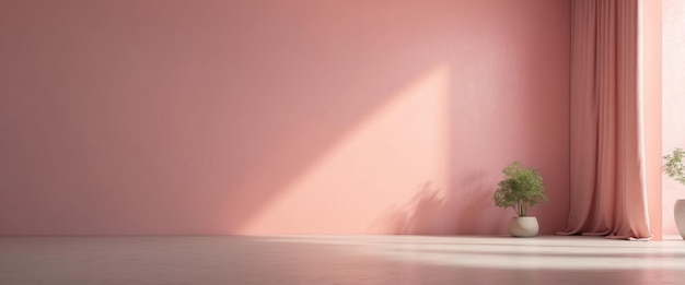 Empty light pink wall with beautiful chiaroscuro Elegant minimalist background for product presentation