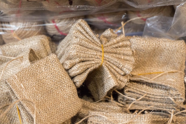 Empty little bags made of linen canvas