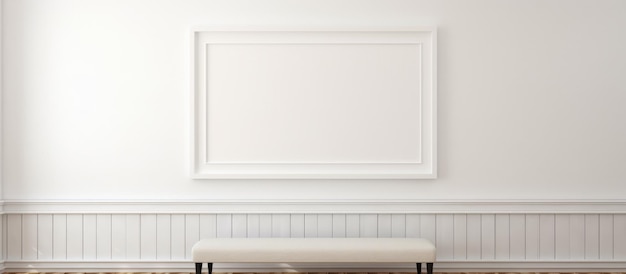 Of an empty living room with a blank white painting frame on the wall featuring a fluted texture