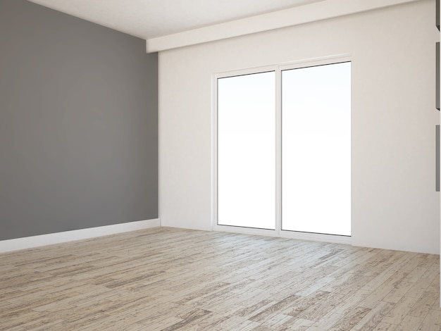 Empty living room with hardwood floor and gray wall