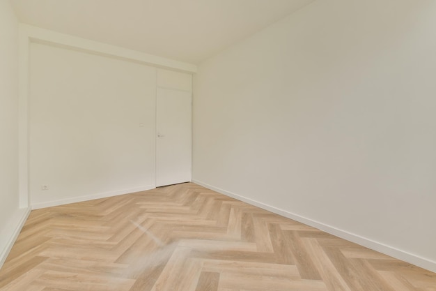 Empty living room with open kitchen