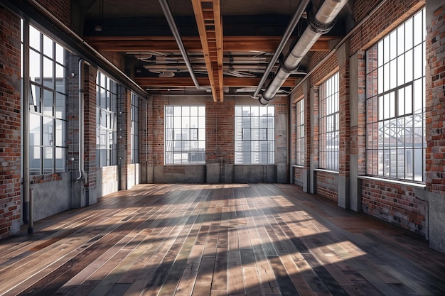 Empty loft apartment industrial style 3d render