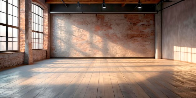 an empty loftstyle room with artificial and natural lighting