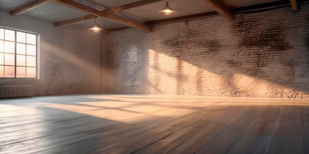 an empty loftstyle room with artificial and natural lighting