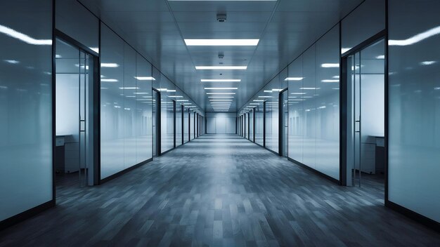 Empty long corridor in the modern office building background