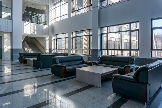 Empty long corridor in the modern office building