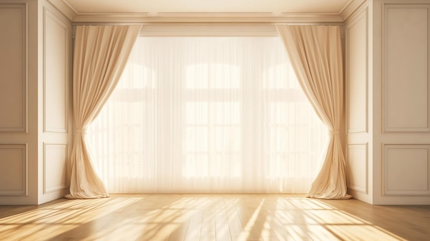 Empty luxury white wainscot wall room folding glass Generative AI