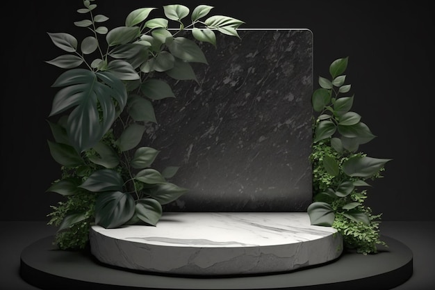 Empty marble podium background Created with generative Ai technology