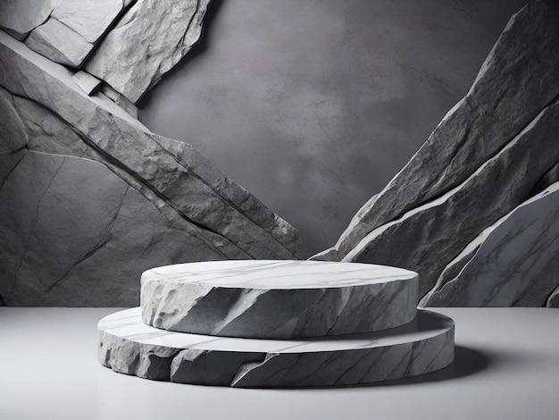 empty marble podium on concrete background