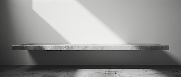 Empty Marble Shelf Spotlighted on Gray Wall