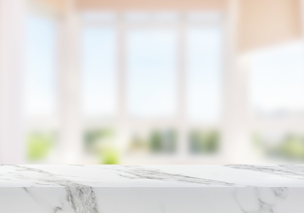 empty marble table near living room window background product backdrop