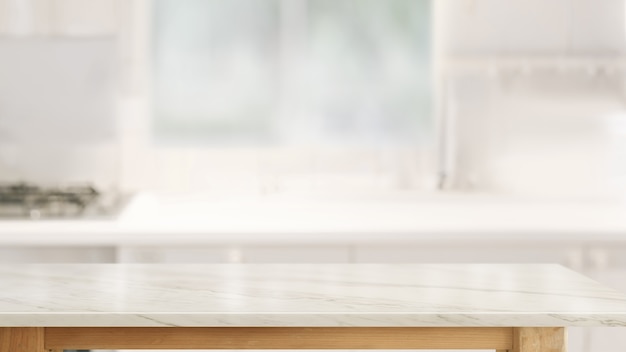 Empty marble table top in kitchen room background 