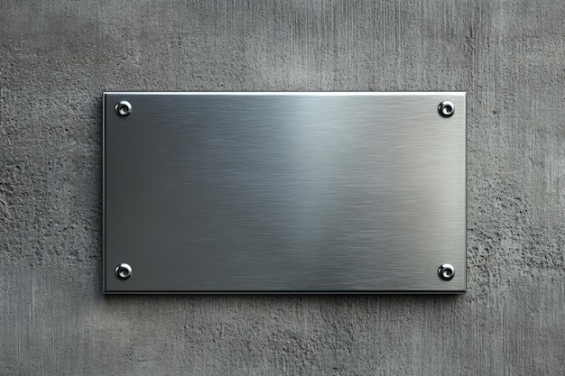 Empty metal office plate mockup on a textured gray wall for customizable signage displays in professional environments