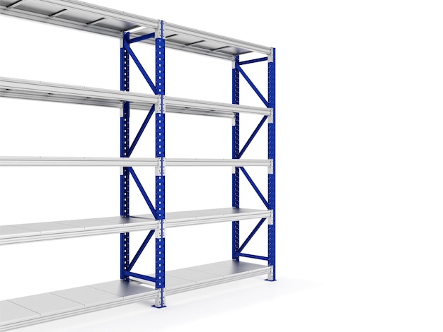 Empty metal rack shelves Shelf Industrial on the white background 3D illustration