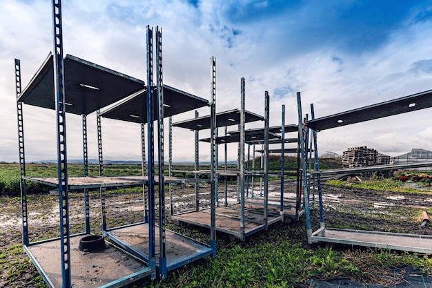 Empty metal shelves